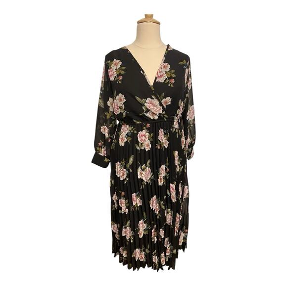 Indigo Rose 2X Dress Floral Black Pink And Green Flowers Long Sleeve Breathable - Picture 7 of 7